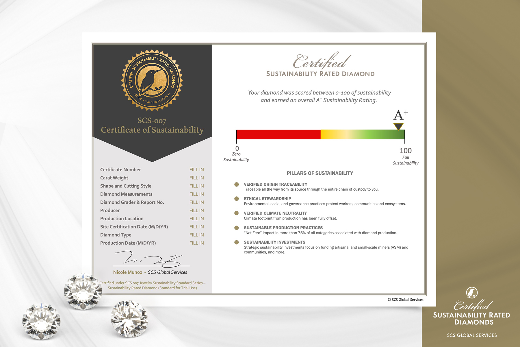 SCS-007 Sustainable Rated Diamonds Certificate - Fàbera Jewelry - Diamanti da laboratorio - Diamanti Lab Grown