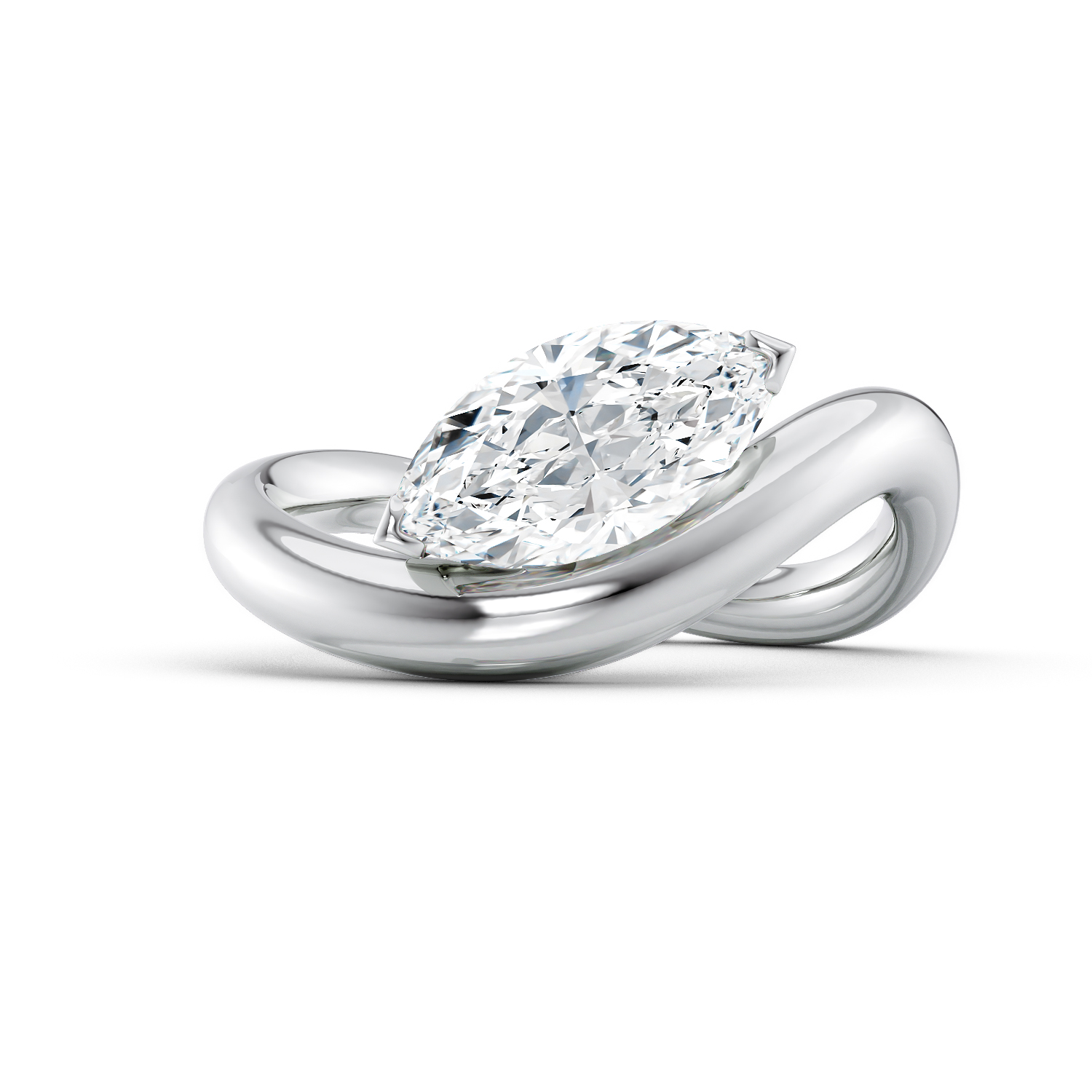Anello di fidanzamento solitario Frida oro bianco marquise fairmined etico 18k 750 disteso diamanti lab grown diamanti da laboratorio Fàbera Jewelry