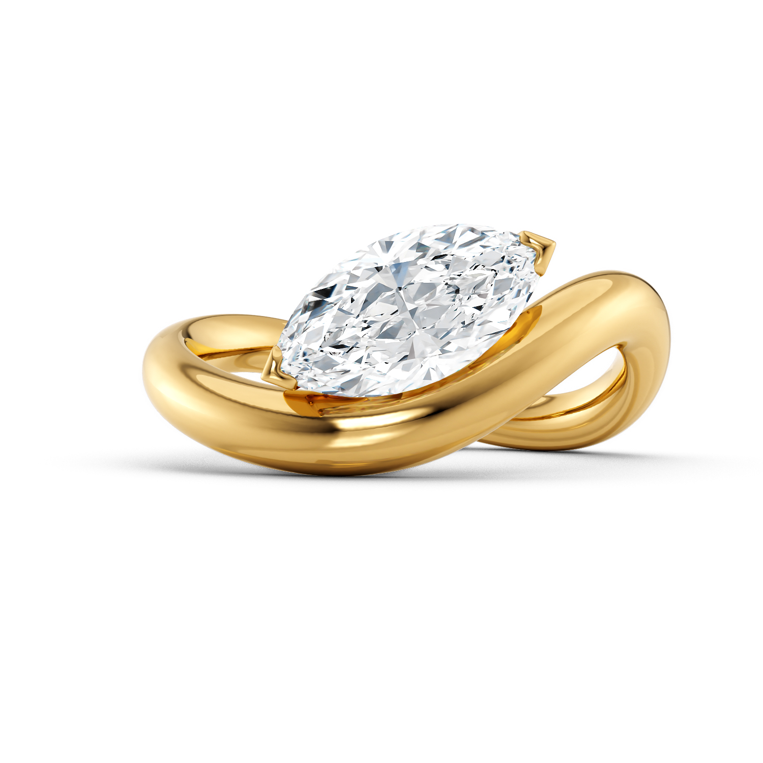 Anello di fidanzamento solitario Frida oro giallo marquise fairmined etico 18k 750 disteso diamanti lab grown diamanti da laboratorio Fàbera Jewelry