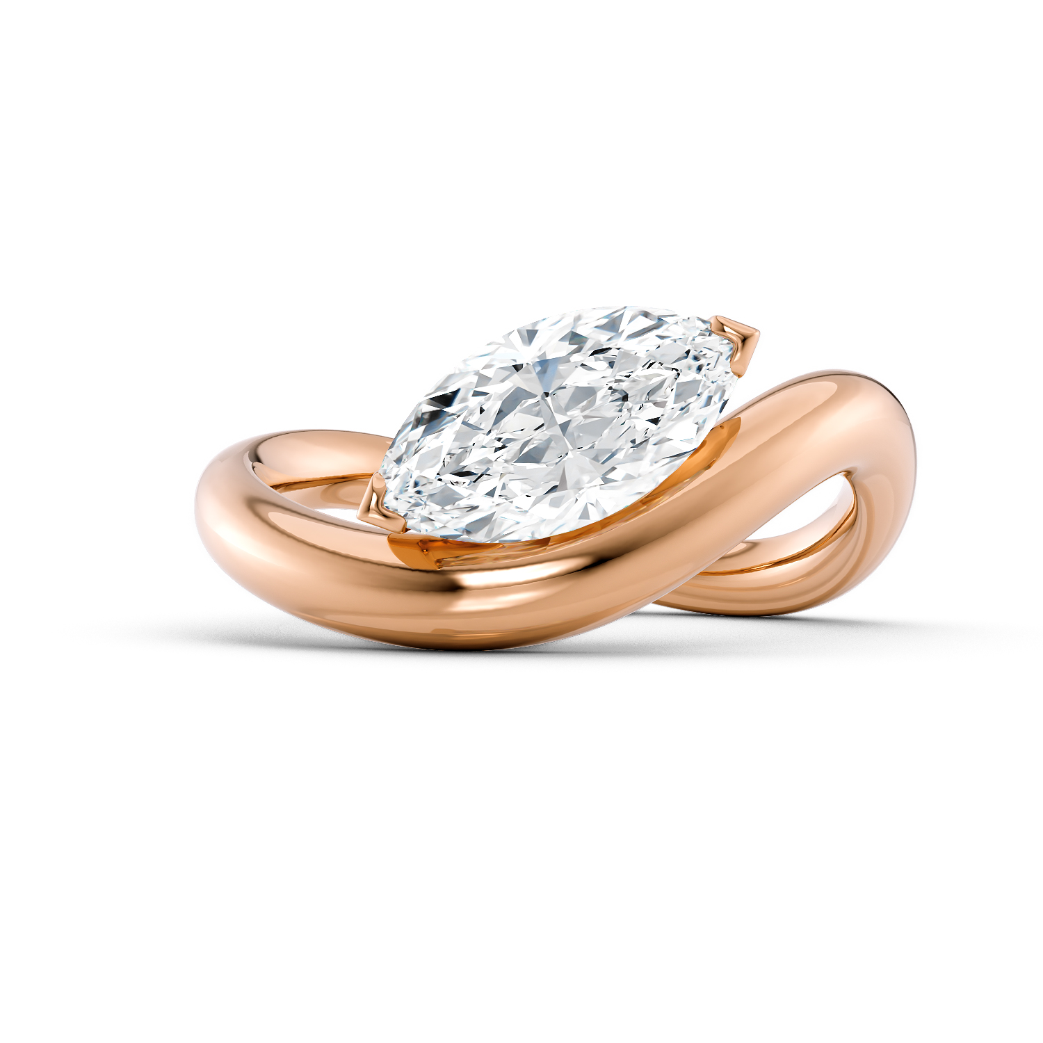 Anello di fidanzamento solitario Frida oro rosa marquise fairmined etico 18k 750 disteso diamanti lab grown diamanti da laboratorio Fàbera Jewelry