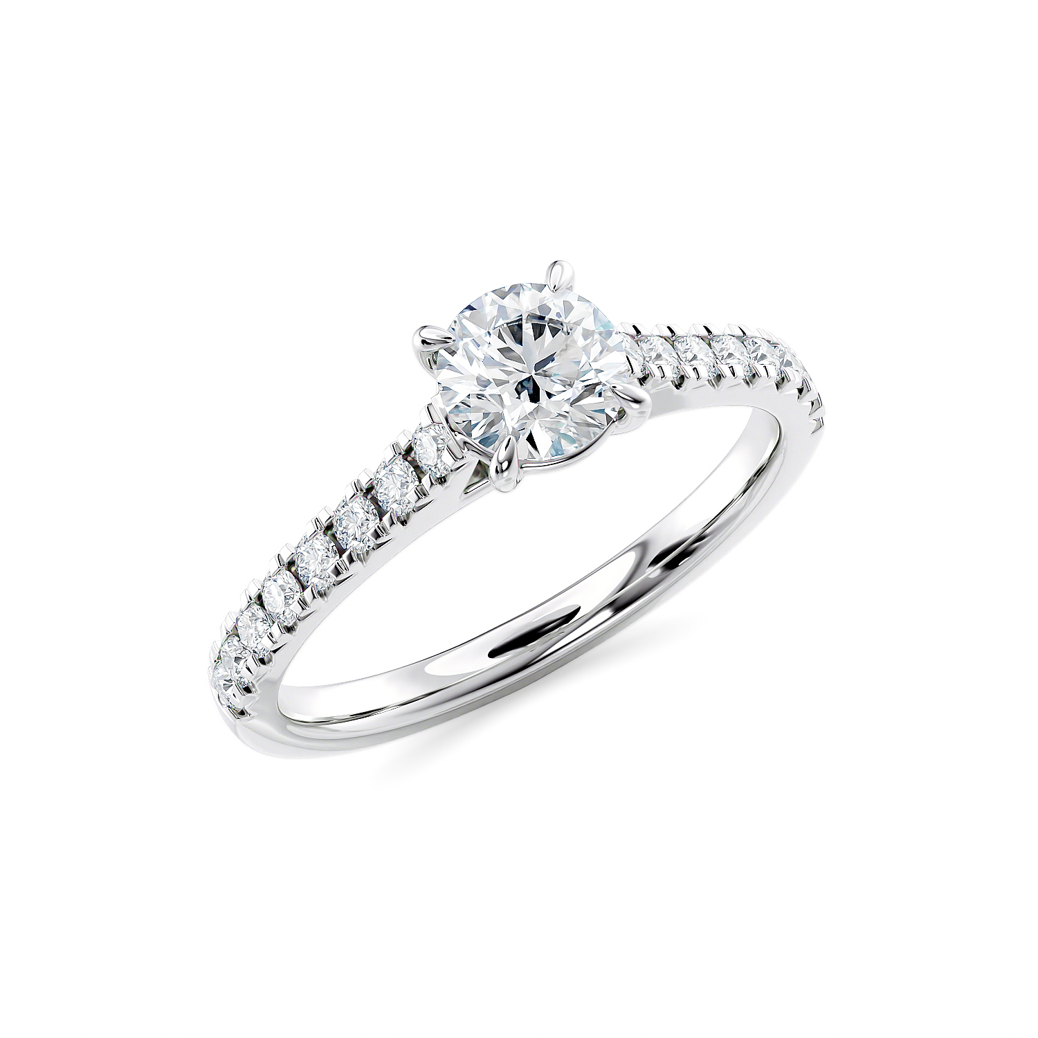 Anello di fidanzamento Solitario Grace in oro bianco etico 18k certificato Fairmined e diamanti lab grown - obliquo | Gioielli artigianali Firenze Fàbera Jewelry