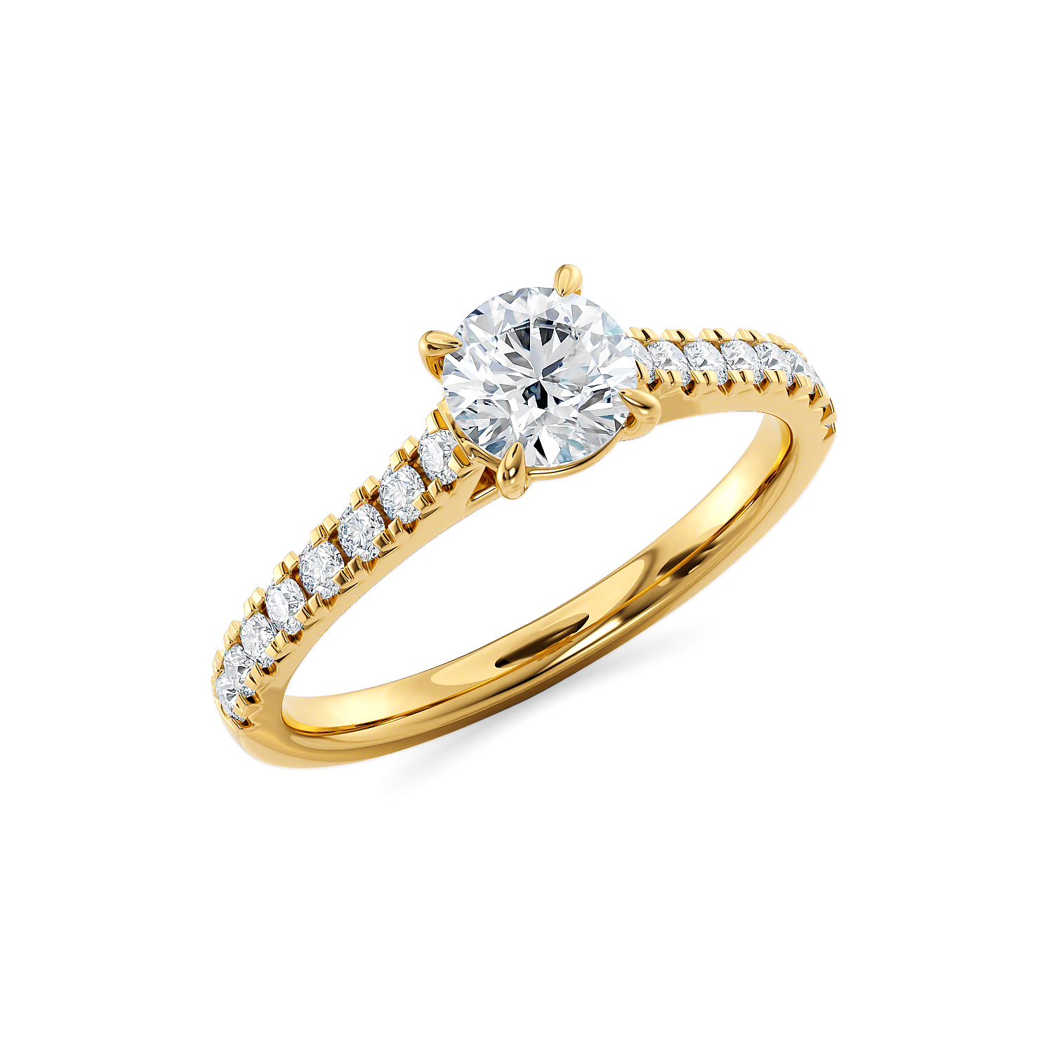 Anello di fidanzamento Solitario Grace in oro giallo etico 18k certificato Fairmined e diamanti lab grown - obliquo | Gioielli artigianali Firenze Fàbera Jewelry
